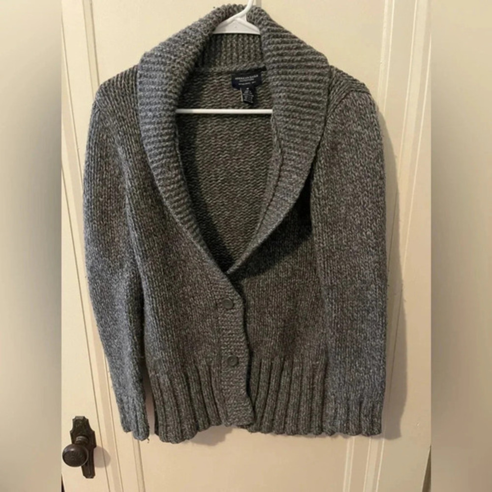 AEO gray wool collared cardigan M